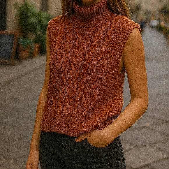 ANDTHEWHY Rusty Orange Sweater Knit Vest  M/L - Picture 1 of 4